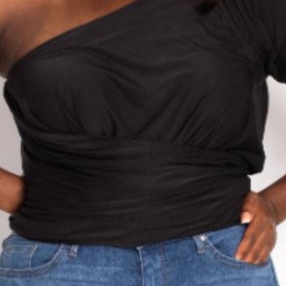 New! Coldesina "Jenny" Convertible Asymmetrical Drape Sleeve Top, 2X - Picture 6 of 13